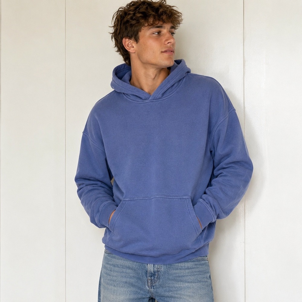 Hollister Hoodie Men S Blue Boxy Fit Fleece Pullover Kangaroo Pocket Streetwear